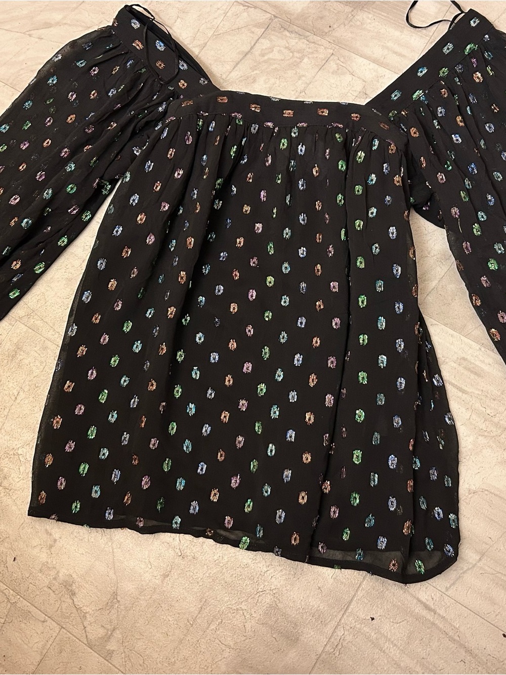 Off-Shoulder Black Blouse with Multicolor Dot Print - Picture 2 of 4